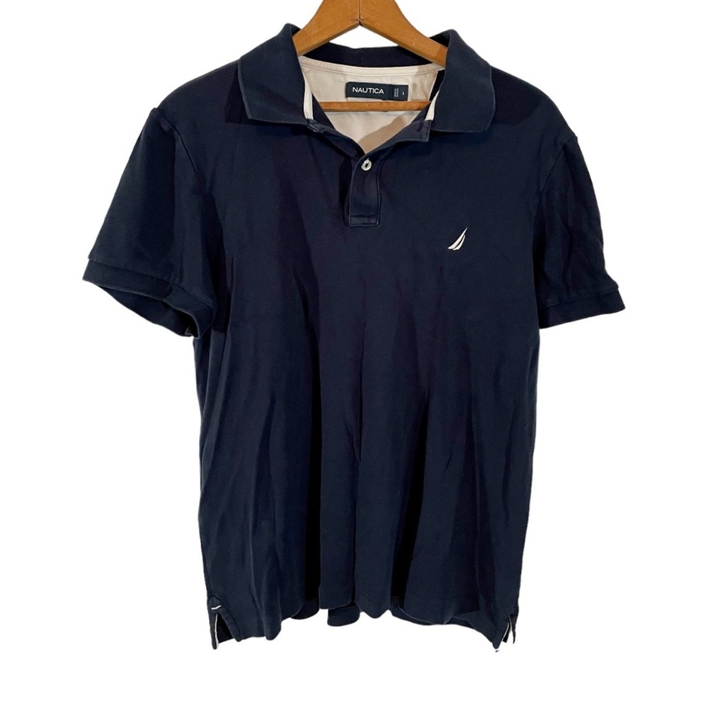 Nautica Navy Blue Polo Short Sleeve Shirt Button L